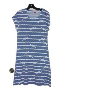 Before + Again Nautical Rope T-Shirt Dress Sz. M Gray White Whimsy Rose Knee USA